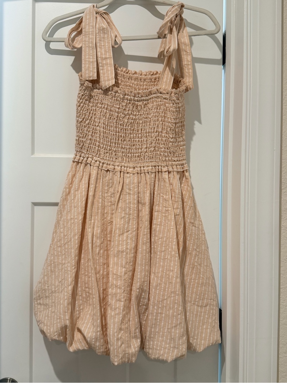 Women Tie-Shoulder Smocked Bubble Dress - Cream